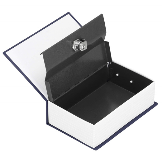 Kasetka na pieniądze 26,5x20x6,5 cm metalowy sejf książka granatowa
