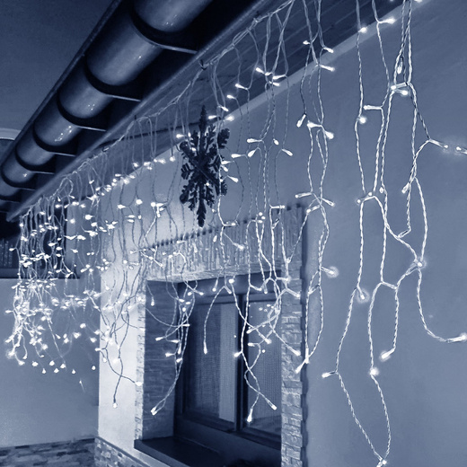 Kurtyna świetlna 1500 led girlanda, lampki wewnętrzno-zewnętrzne sople zimny biały