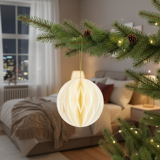 Papierowe bombki 6 szt. zawieszki choinkowe ozdoby świąteczne 12 cm białe złoty brokat