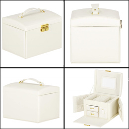 Szkatułka na biżuterię ekoskóra 17,5x12x13,5 cm kremowy organizer z przegródkami