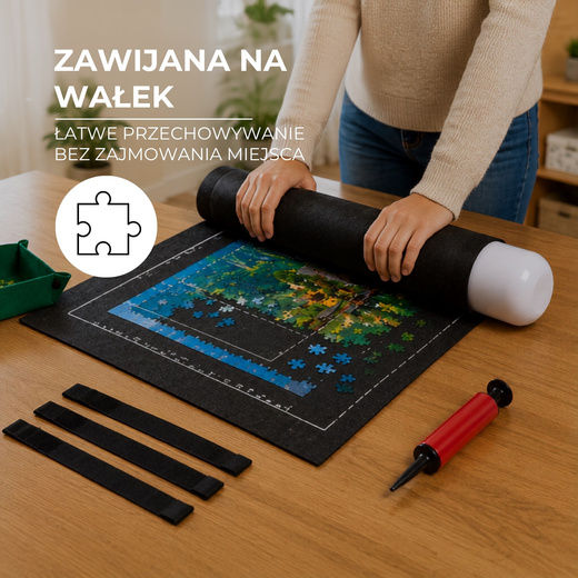 Mata do układania puzzli, zwijana 114x67 cm plansza, podkładka na 1500 puzzli