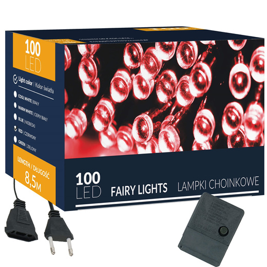 Lampki choinkowe 100 led czerwone 8,5 m oświetlenie świąteczne