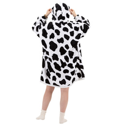 Kocobluza damska oversize koc bluza 2w1 z kapturem ciepła szlafrok futrzak czarno-biały