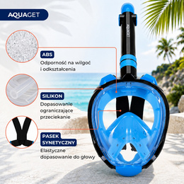 Maska z rurką do nurkowania, snorkelingu L/XL pełnotwarzowa, AntiFog, uchwyt na kamerę
