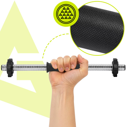 Gryf krótki 45 cm do hantli z zaciskami zestaw 2 szt. gwintowane 25 mm stal chromowana