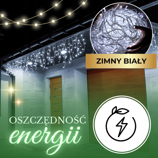 Kurtyna świetlna z pilotem 500 led girlanda, lampki wewnętrzno-zewnętrzne sople zimny biały