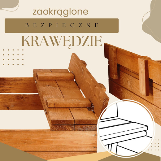 Piaskownica zamykana 98x98 cm drewno impregnowane