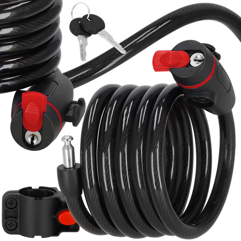 Zapięcie rowerowe, blokada na rower linka na klucz czarny 180 cm