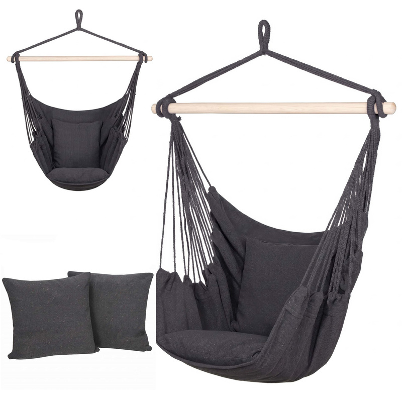 Hamak brazylijski z poduszkami 130x100cm fotel wiszący ciemnoszary