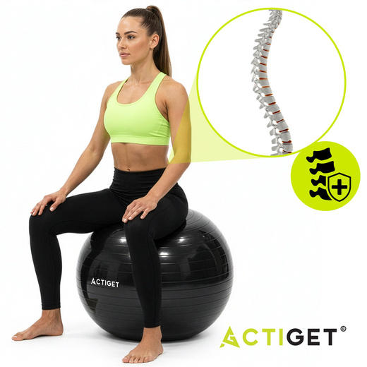 Piłka 75 cm do ćwiczeń pilates, rehabilitacyjnych, stretchingu z pompką, czarna