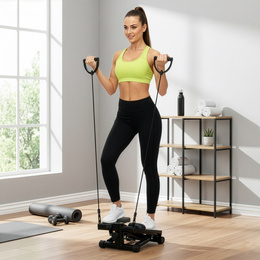 Stepper prosty do ćwiczeń z linkami i licznikiem, trening cardio, fitness czarny