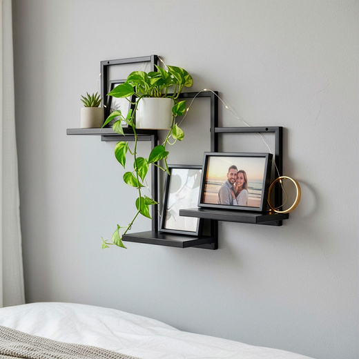 Półka ścienna, potrójna uniwersalna 57,5x21x50 cm wisząca, czarna
