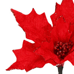 Gwiazda betlejemska 2 szt. sztuczny kwiat, poinsecja czerwona z brokatem