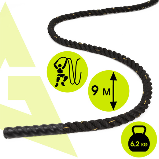 Lina treningowa do crossfit 9 m Battle Rope Power do ćwiczeń siłowych czarna
