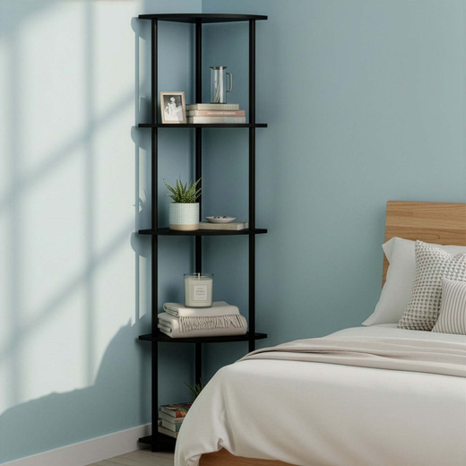 Regał narożny z 5 półkami do salonu 147 cm czarny