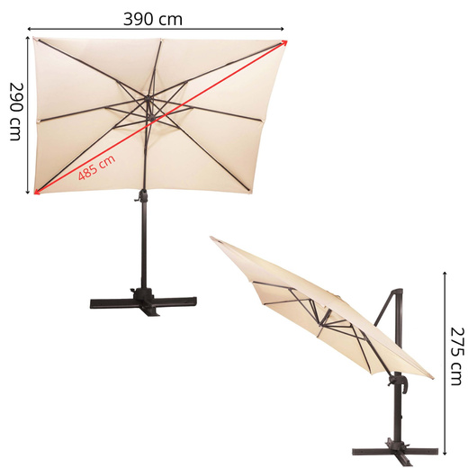 Parasol ogrodowy 500 cm z pokrowcem duży na wysięgniku na balkon, taras beżowy