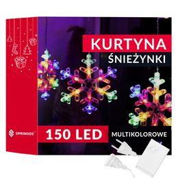Kurtyna świetlna 150 Led gwiazdki lampki wewnętrzne sople multikolor