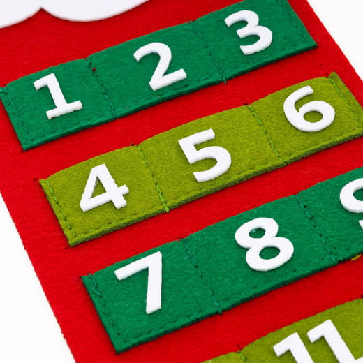 Kalendarz adwentowy, wiszący z 24 przegródkami Mikołaj, dekoracja świąteczna, filc, multikolor