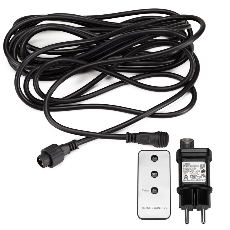 Przedłużacz do lampek choinkowych PRO 5 m + zasilacz PRO 12W + pilot z funkcją timer