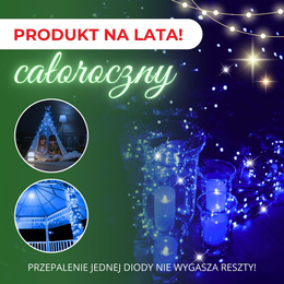 Lampki choinkowe 300 led niebieski + biały zimny flash 15m oświetlenie świąteczne IP44