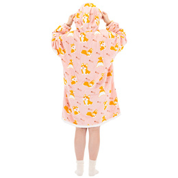 Kocobluza damska oversize koc bluza 2w1 z kapturem ciepła szlafrok futrzak piesek corgi