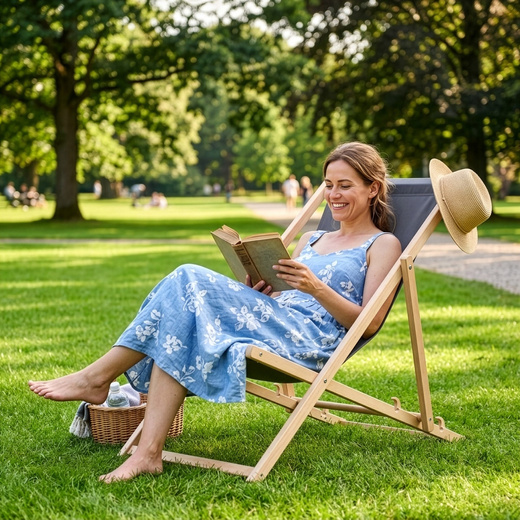 Leżak ogrodowy drewniany z 3-stopniową regulacją, plażowy, balkonowy, grafitowy