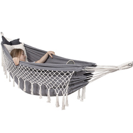Hamak dwuosobowy 200kg bujak ogrodowy 200x150cm szaro-kremowy