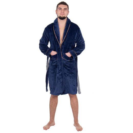 Szlafrok męski z polaru rozm. L/XL z paskiem granatowy