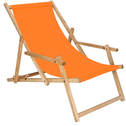 Leżak ogrodowy z podłokietnikami, drewniany z 3-stopniową regulacją, plażowy, pomarańczowy