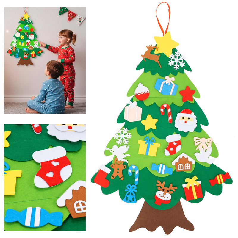 Ozdoba świąteczna, Choinka z filcu z zawieszkami 93 cm multikolor