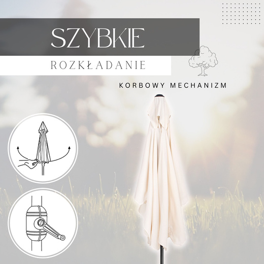 Parasol ogrodowy 240 cm duży składany z korbką na balkon, taras ecru