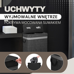 Kosz na pranie 100L z pokrywą czarny bambus dwukomorowy 