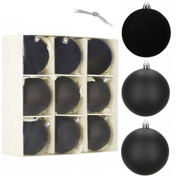 Bombki choinkowe 9 szt. zestaw dekoracji świątecznych 8,5 cm nietłukące, zamszowe, czarne