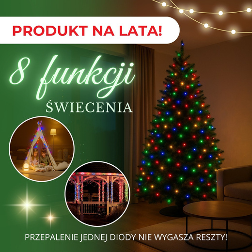 Lampki choinkowe 200 led multikolor 10m oświetlenie świąteczne IP44