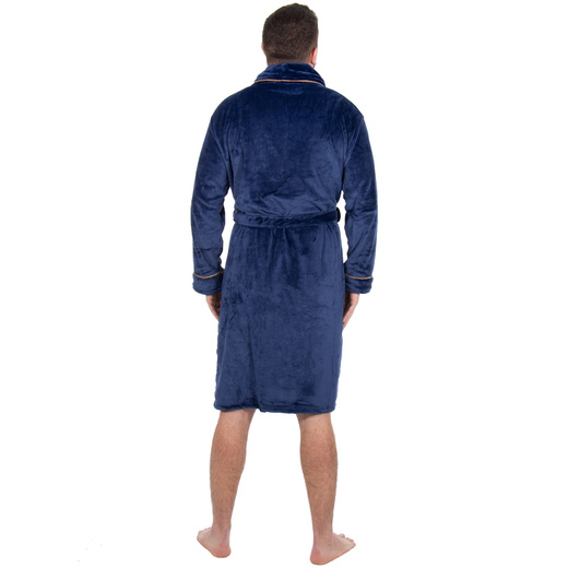 Szlafrok męski z polaru rozm. L/XL z paskiem granatowy