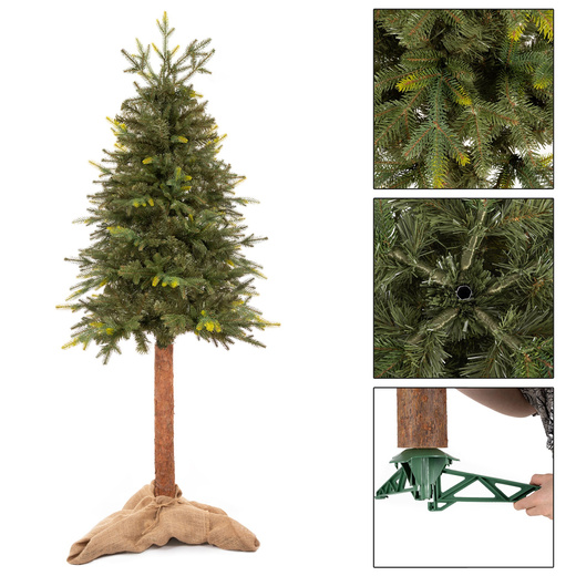 Choinka sztuczna na pniu 180 cm świerk naturalny ze stojakiem nowoczesny