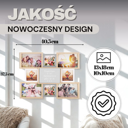 Multiramka na zdjęcia 8 ramek kolaż na zdjęcia 13x18 cm, 10x10 cm brązowo-szara