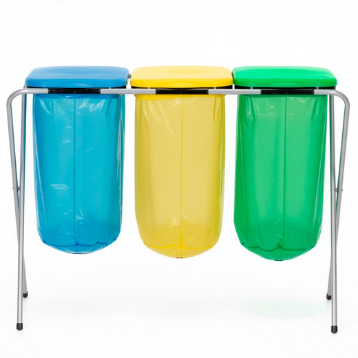 Stelaż na trzy worki do segregacji odpadów, stojak z pokrywami na śmieci