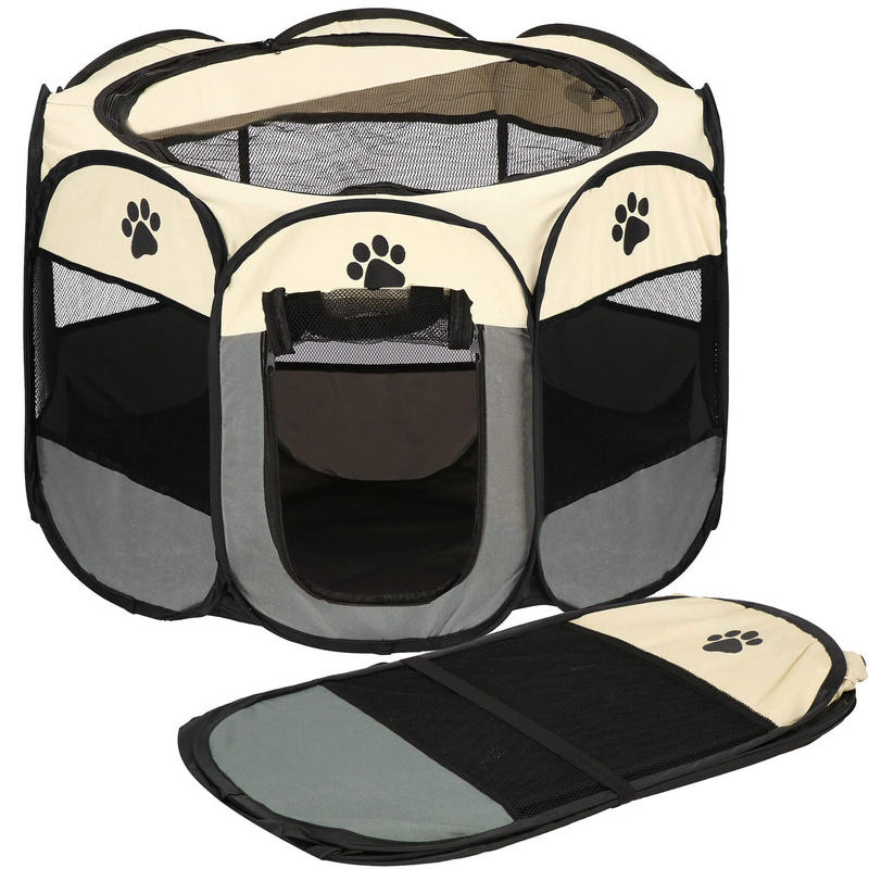 Kojec uniwersalny dla psa i kota 81 cm składana klatka beżowo-szary