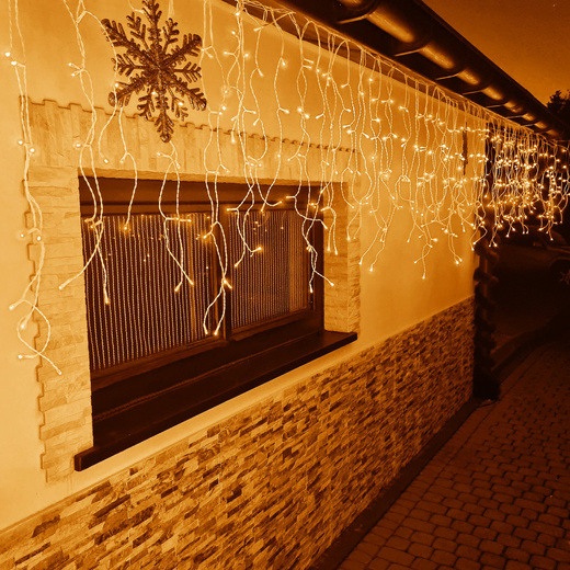 Kurtyna świetlna z pilotem 500 led girlanda, lampki wewnętrzno-zewnętrzne 22,5 m sople ciepły biały