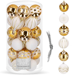 Bańki choinkowe 30 szt. bombki świąteczne zestaw biało0złoty