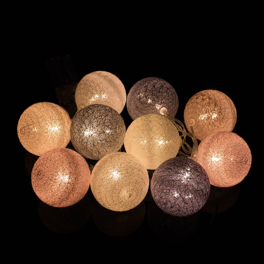 Lampki dekoracyjne cotton balls 10 LED 10 kul różowe szare
