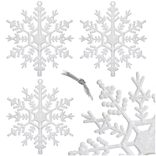 Zawieszka na choinkę śnieżynki 3 szt. ozdoba świąteczna 12 cm biały brokat