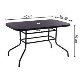 Meble ogrodowe, metalowe zestaw dla 6 osób stół 140 cm szkło hartowane i 6 krzeseł czarne