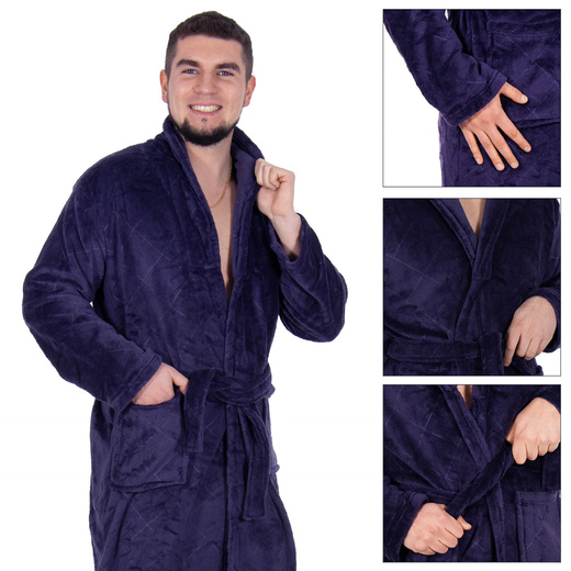 Szlafrok męski z polaru rozm. L/XL z paskiem granatowy