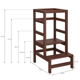 Pomocnik kuchenny 4-poziomowy kitchen helper, podest dla dzieci 90 cm brązowy