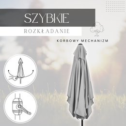 Parasol ogrodowy 240 cm duży składany z korbką na balkon, taras jasnoszary