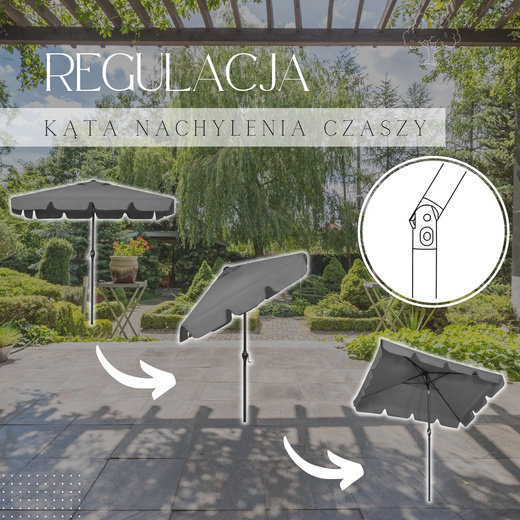 Parasol ogrodowy z korbą 240 cm duży składany na balkon, taras ciemnoszary