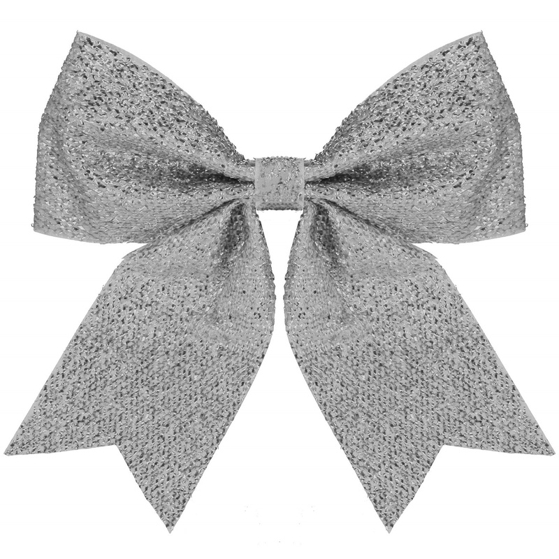 Kokardka świąteczna na choinkę 20 cm brokatowa zawieszka choinkowa srebrna