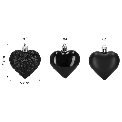 Bombki choinkowe 8 szt. ozdoby świąteczne 7 cm serca, czarne